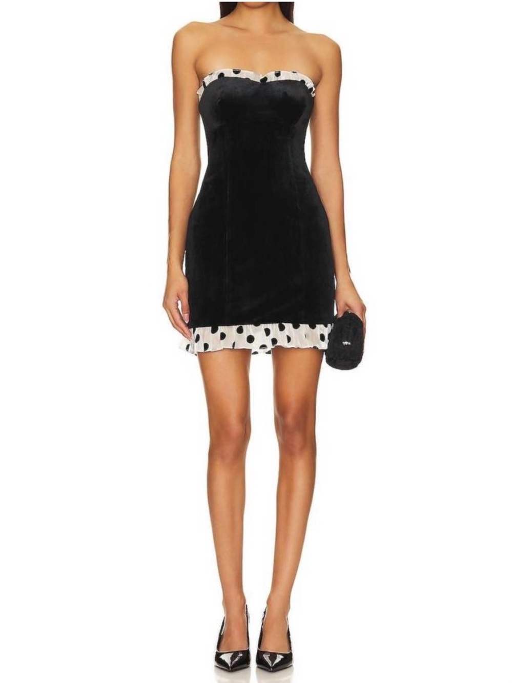 Revolve For Love Lemons Melrose Black Velvet Polka Dot Trim Strapless Dress XS
